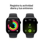 Apple Watch Series 11 GPS with 46 mm jet black aluminum case and black sport strap-Size M/L. Sleep quality, training and health monitors, always active display, water resistance