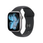 Apple Watch Series 11 GPS with 46 mm jet black aluminum case and black sport strap-Size M/L. Sleep quality, training and health monitors, always active display, water resistance