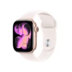 Apple Watch Series 11 GPS with 46 mm jet black aluminum case and black sport strap-Size M/L. Sleep quality, training and health monitors, always active display, water resistance