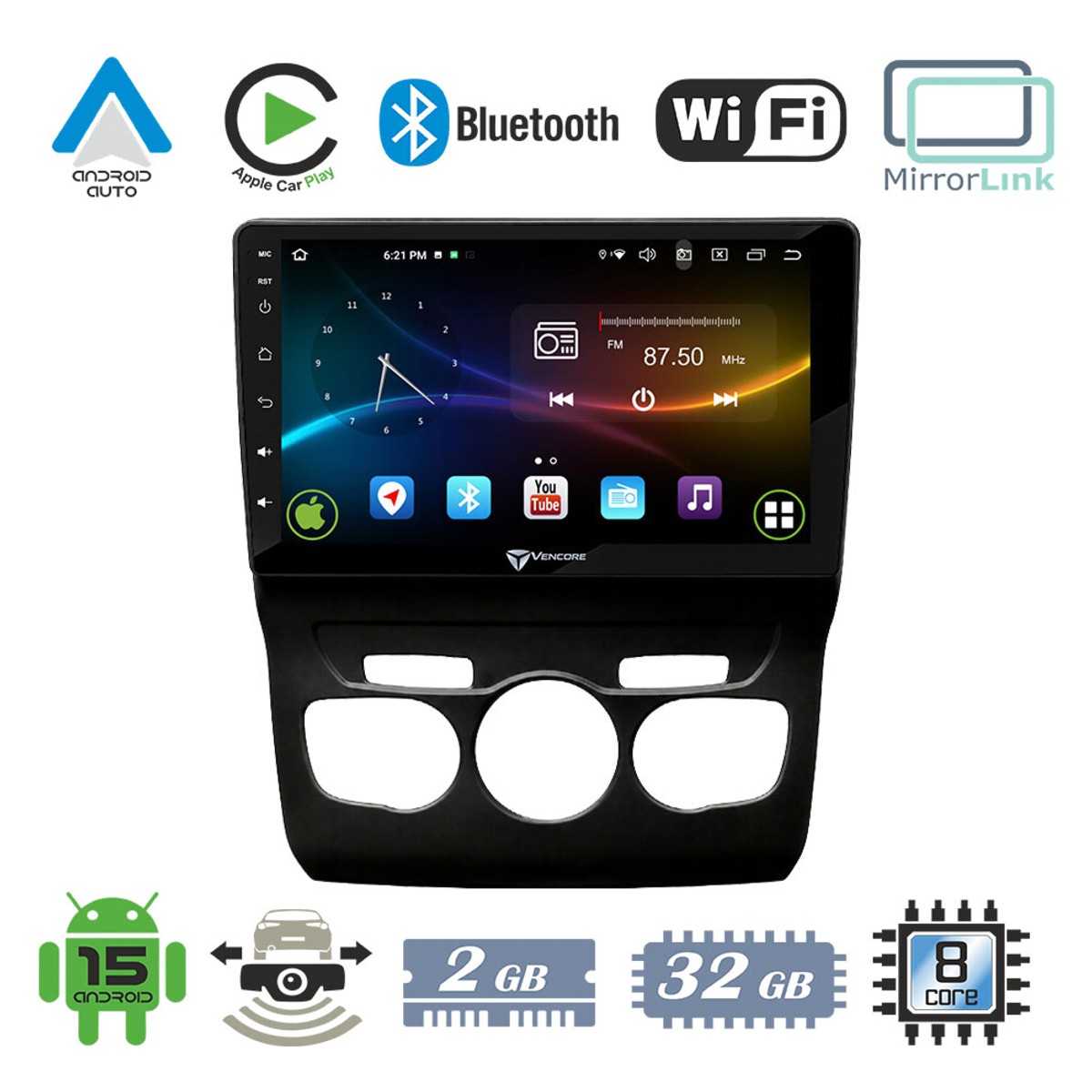 00622da3849c2574_20260921162727 VenCore 3236-10008-0131B - Οθόνη Multimedia Android 15 10.1" 9109A MTK6762 Octa-Core 2GB/32GB IPS με Πρόσοψη, CarPlay, Android Auto και Υποστήριξη Κάμερας Οπισθοπορείας AHD για Citroen C4L 2011-2016 – Μαύρη - Image 1