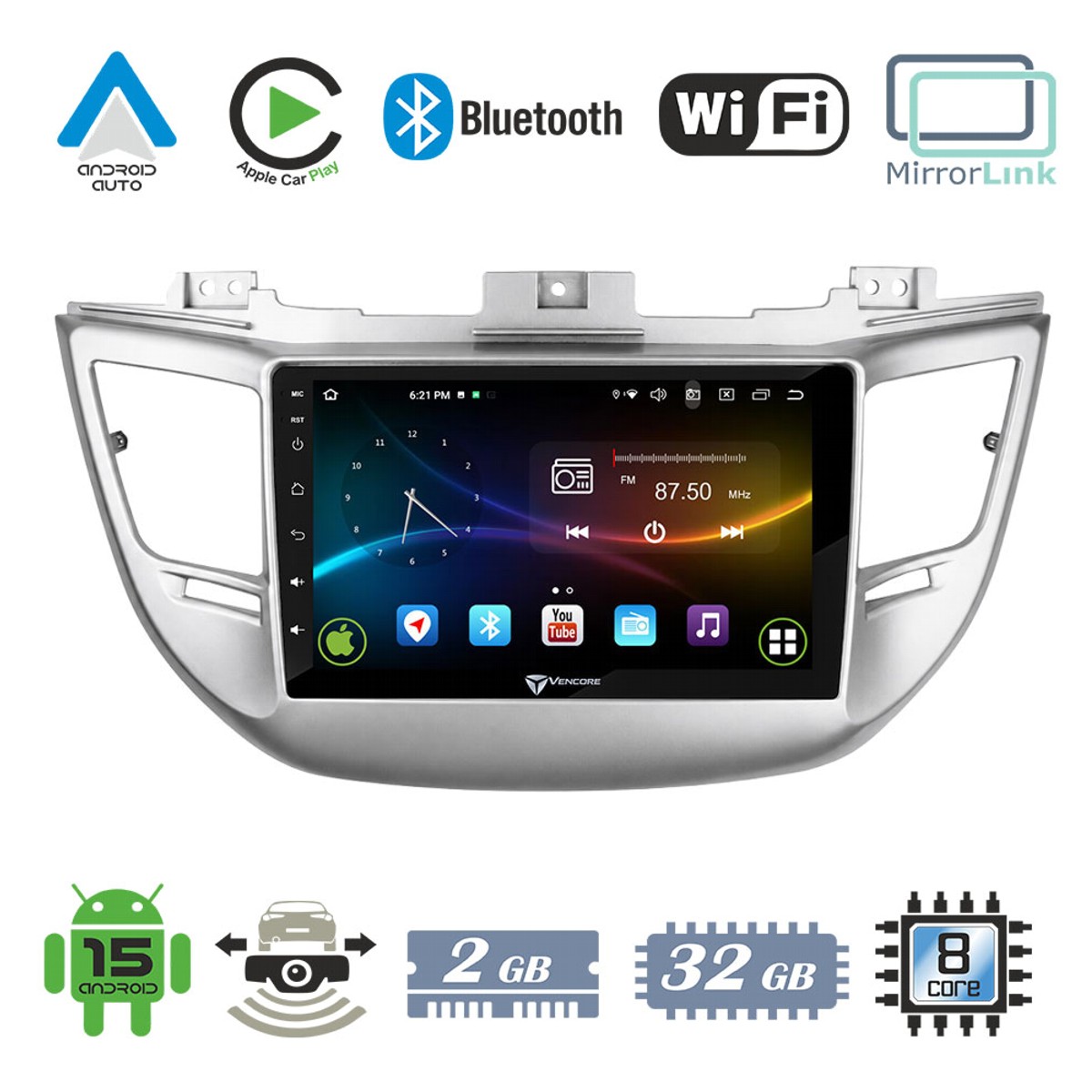 0910f3c94795f691_20260923152202 VenCore 3236-10007-0068S - Οθόνη Multimedia Android 15 9" 9109A MTK6762 Octa-Core 2GB/32GB IPS με Πρόσοψη, CarPlay, Android Auto και Υποστήριξη Κάμερας Οπισθοπορείας AHD για Hyundai Tucson 2015-2018 – Ασημί - Image 1