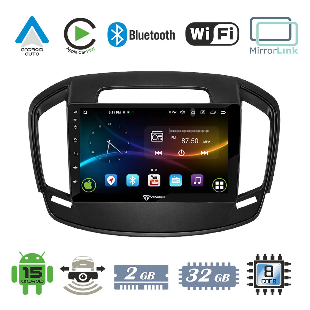 1f657b2aae107ccc_20260922154645 VenCore 3236-10007-0064B - Οθόνη Multimedia Android 15 9" 9109A MTK6762 Octa-Core 2GB/32GB IPS με Πρόσοψη, CarPlay, Android Auto και Υποστήριξη Κάμερας Οπισθοπορείας AHD για Opel Insignia 2014-2017 – Μαύρη - Image 1
