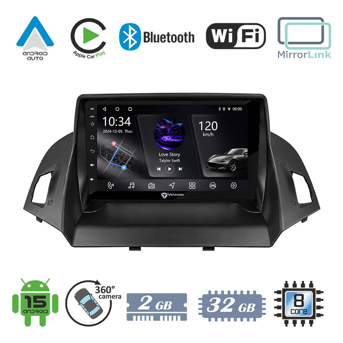 497fd5dd9f0d3b06_20260923144313 VenCore 3236-10005-0047B1 - Οθόνη Multimedia Android 15 9" PX5S Octa-Core 2GB/32GB IPS με Πρόσοψη, CarPlay, Android Auto και Υποστήριξη Κάμερας 360° για Ford C-Max 2011-2023 – Μαύρη - Image 1