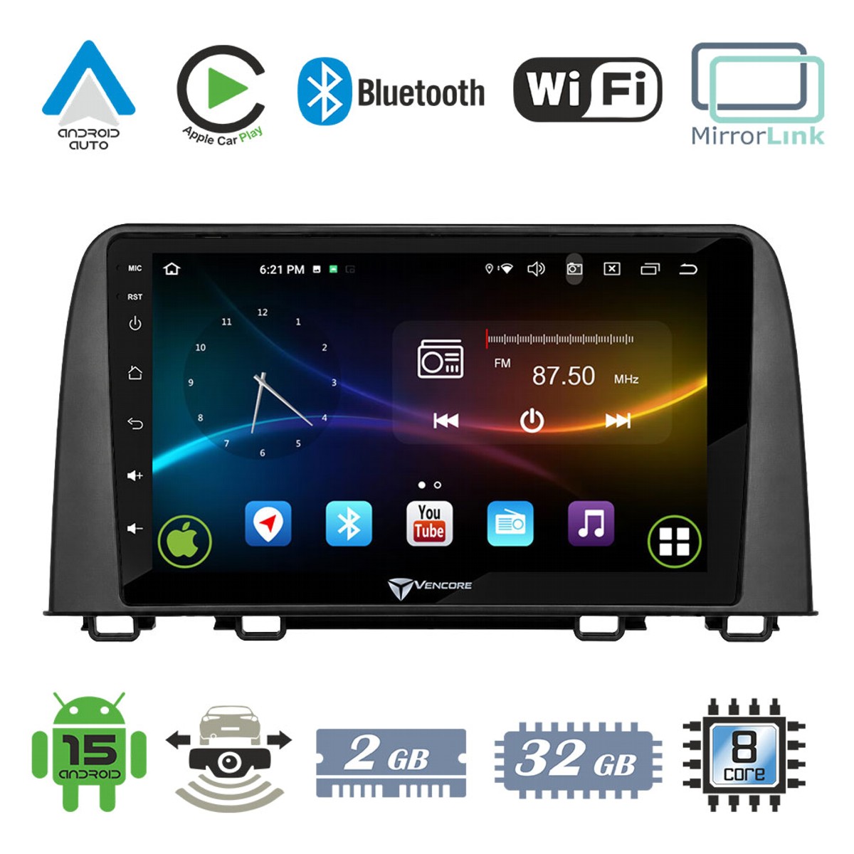 4980e8ef77f034a0_20260924163433 VenCore 3236-10008-0160B1 - Οθόνη Multimedia Android 15 10.1" 9109A MTK6762 Octa-Core 2GB/32GB IPS με Πρόσοψη, CarPlay, Android Auto και Υποστήριξη Κάμερας Οπισθοπορείας AHD για Honda CRV 2017-2022 – Μαύρη - Image 1
