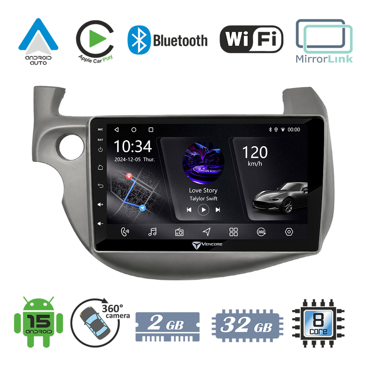 6a763e732a04ec81_20260925165709 VenCore 3236-10006-0197S - Οθόνη Multimedia Android 15 10.1" PX5S Octa-Core 2GB/32GB IPS με Πρόσοψη, CarPlay, Android Auto και Υποστήριξη Κάμερας 360° για Honda Jazz 2009-2013 – Ασημί - Image 1