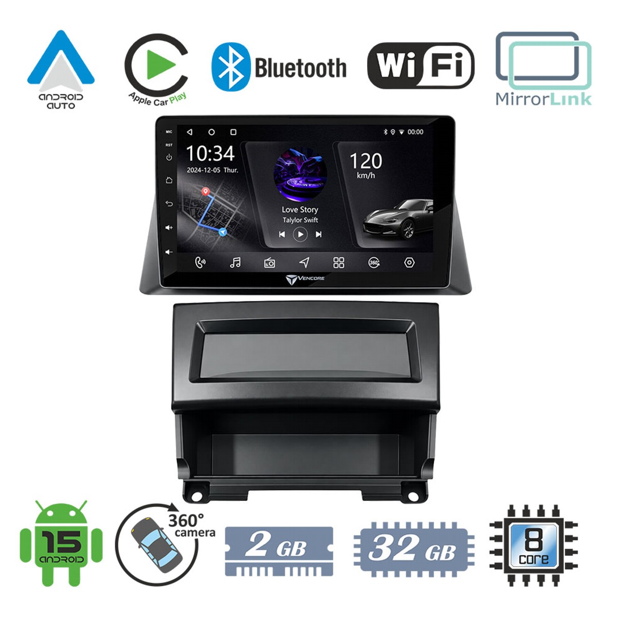 7c1241044c5bdb81_20260924145753 VenCore 3236-10006-0142B - Οθόνη Multimedia Android 15 10.1" PX5S Octa-Core 2GB/32GB IPS με Πρόσοψη, CarPlay, Android Auto και Υποστήριξη Κάμερας 360° για Honda Accord 2002-2021 – Μαύρη - Image 1