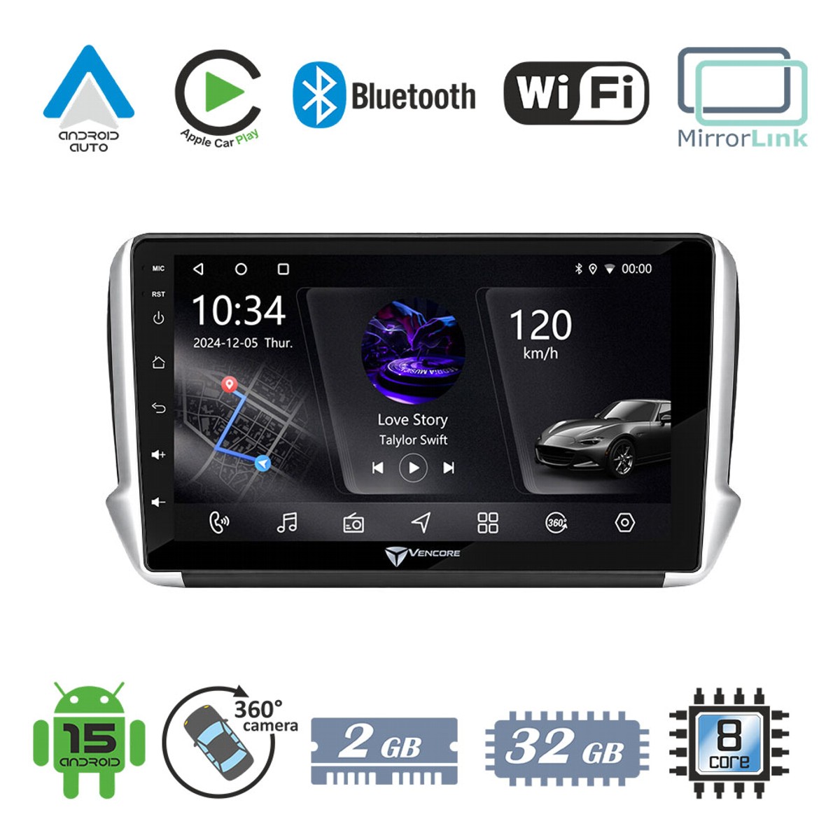 9ca362db6606b577_20260925162426 VenCore 3236-10006-0164B - Οθόνη Multimedia Android 15 10.1" PX5S Octa-Core 2GB/32GB IPS με Πρόσοψη, CarPlay, Android Auto και Υποστήριξη Κάμερας 360° για Peugeot 208/2008 2012-2016 – Μαύρη - Image 1