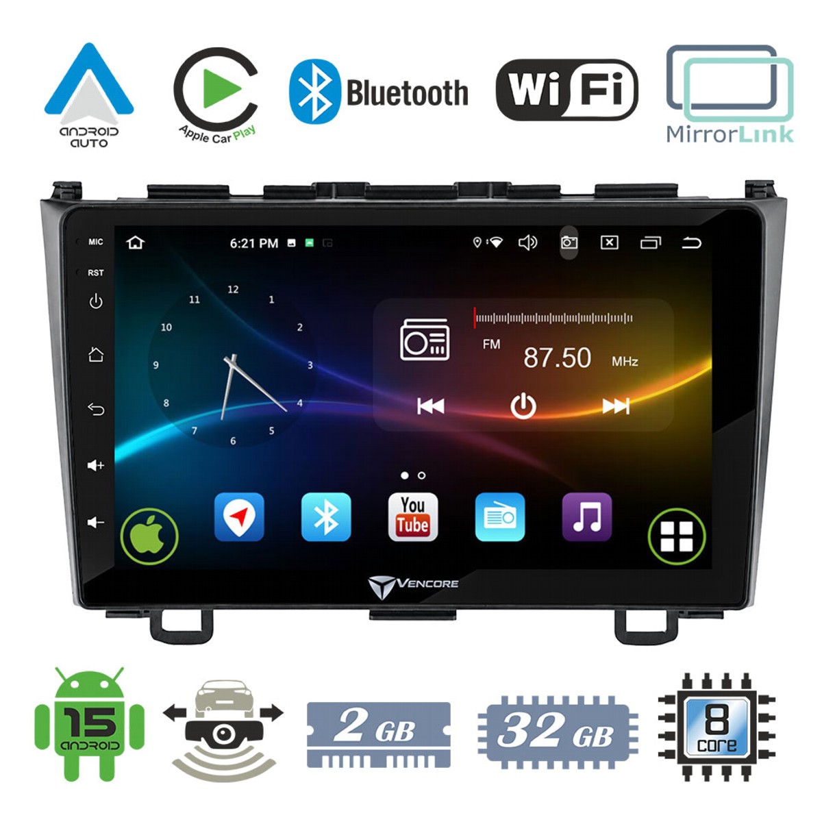 9e95e478a31da5b0_20260921155550 VenCore 3236-10007-0110B - Οθόνη Multimedia Android 15 9" 9109A MTK6762 Octa-Core 2GB/32GB IPS με Πρόσοψη, CarPlay, Android Auto και Υποστήριξη Κάμερας Οπισθοπορείας AHD για Honda CRV 2006-2012 – Μαύρη - Image 1