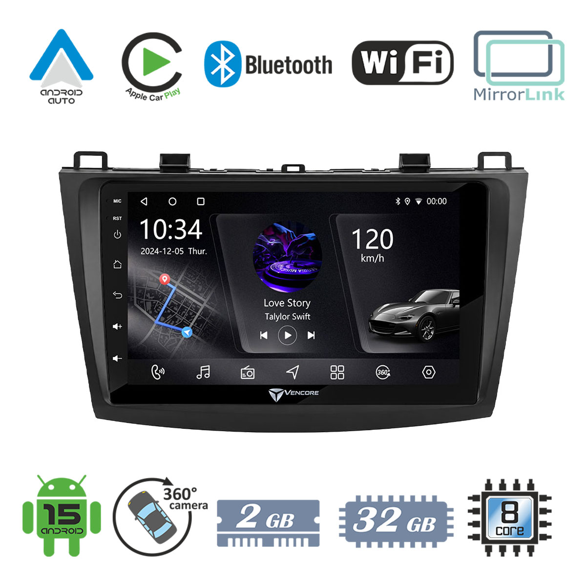 a65312813525569f_20260928163156 VenCore 3236-10005-0228B - Οθόνη Multimedia Android 15 9" PX5S Octa-Core 2GB/32GB IPS με Πρόσοψη, CarPlay, Android Auto και Υποστήριξη Κάμερας 360° για Mazda 3 2009-2014 – Μαύρη - Image 1