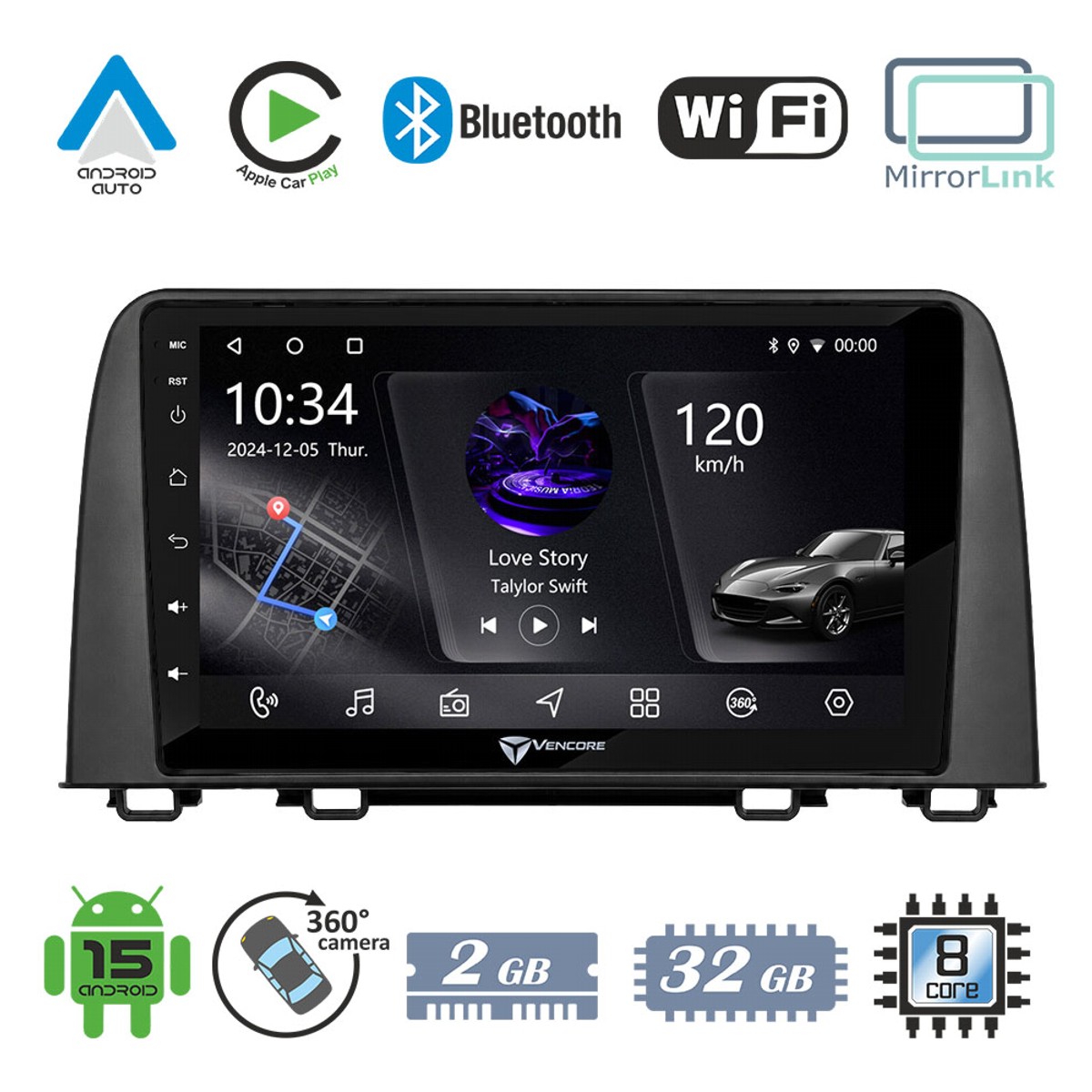 c52ee5bf027b8ab2_20260924163019 VenCore 3236-10006-0160B1 - Οθόνη Multimedia Android 15 10.1" PX5S Octa-Core 2GB/32GB IPS με Πρόσοψη, CarPlay, Android Auto και Υποστήριξη Κάμερας 360° για Honda CRV 2017-2022 – Μαύρη - Image 1