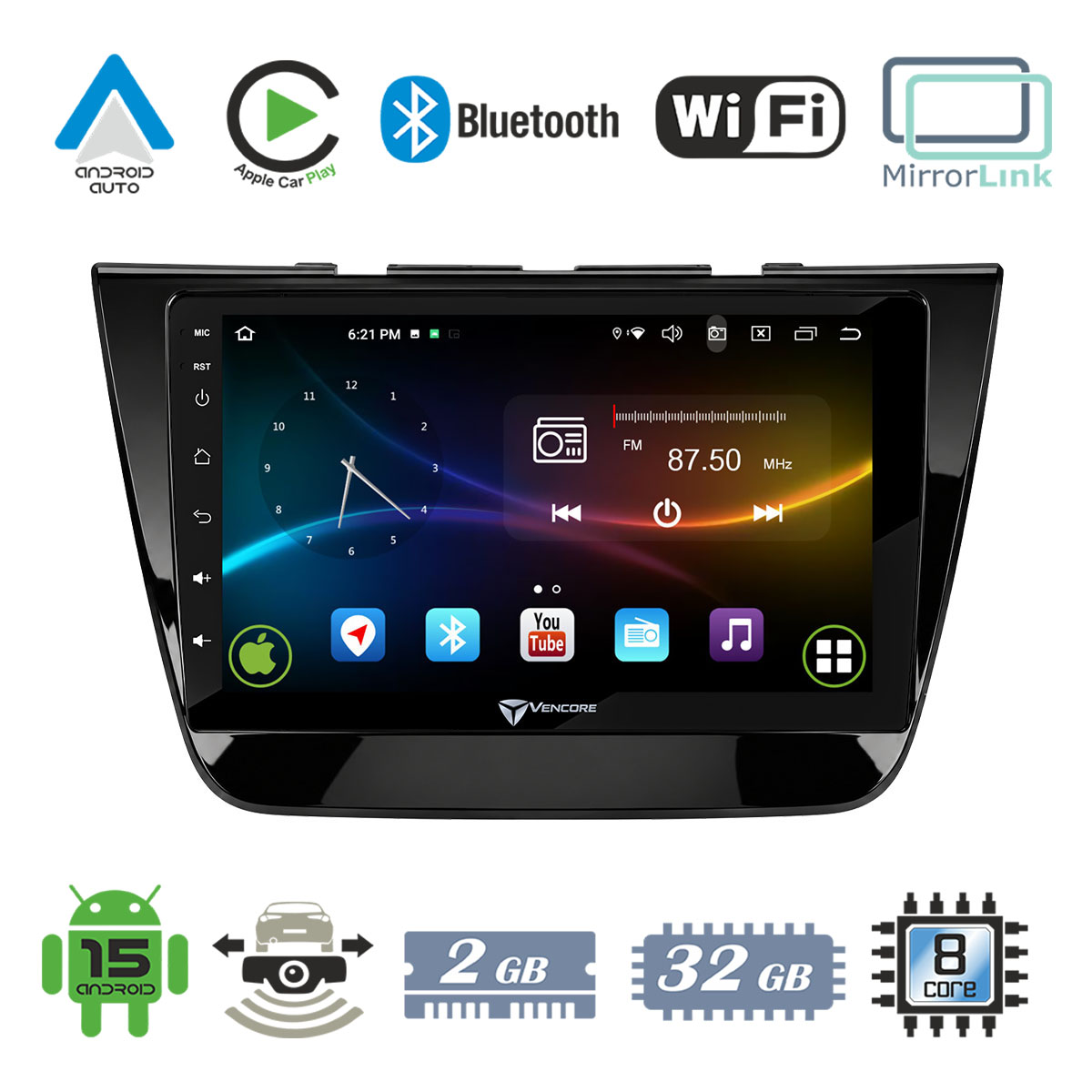 cbcafb7b99a53b5c_20260925164244 VenCore 3236-10008-0189B - Οθόνη Multimedia Android 15 10.1" 9109A MTK6762 Octa-Core 2GB/32GB IPS με Πρόσοψη, CarPlay, Android Auto και Υποστήριξη Κάμερας Οπισθοπορείας AHD για MG ZS 2017-2026 – Μαύρη - Image 1