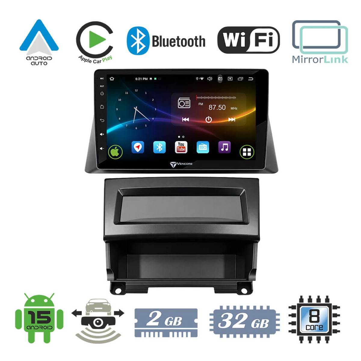 e0fc6e4ed2be22c6_20260924150135 VenCore 3236-10008-0142B - Οθόνη Multimedia Android 15 10.1" 9109A MTK6762 Octa-Core 2GB/32GB IPS με Πρόσοψη, CarPlay, Android Auto και Υποστήριξη Κάμερας Οπισθοπορείας AHD για Honda Accord 2002-2021 – Μαύρη - Image 1