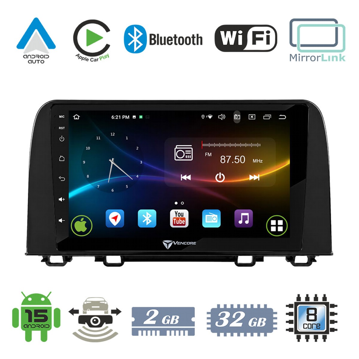 e738b60bb0a7969f_20260921165354 VenCore 3236-10007-0160B - Οθόνη Multimedia Android 15 9" 9109A MTK6762 Octa-Core 2GB/32GB IPS με Πρόσοψη, CarPlay, Android Auto και Υποστήριξη Κάμερας Οπισθοπορείας AHD για Honda CRV 2017-2022 – Μαύρη - Image 1