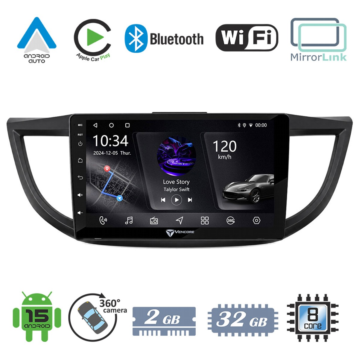 f2159fb7d1435a4f_20260918151102 VenCore 3236-10006-0012B - Οθόνη Multimedia Android 15 10" PX5S Octa-Core 2GB/32GB IPS με Πρόσοψη, CarPlay, Android Auto και Υποστήριξη Κάμερας 360° για Honda CRV 2012-2017 – Μαύρη - Image 1