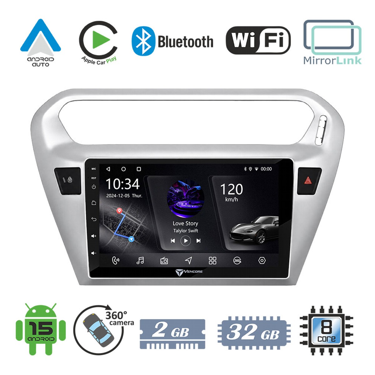 fd5fb7de0c1754a9_20260923162310 VenCore 3236-10005-0070S1 - Οθόνη Multimedia Android 15 9" PX5S Octa-Core 2GB/32GB IPS με Πρόσοψη, CarPlay, Android Auto και Υποστήριξη Κάμερας 360° για Citroen C-Elysee 2012-2026 – Ασημί - Image 1