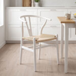 Καρέκλα Wishbone rubberwood-σχοινί σε λευκή απόχρωση 53.5x57x74εκ