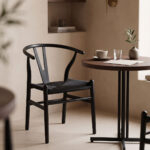 Καρέκλα Wishbone rubberwood-σχοινί σε μαύρη απόχρωση 53.5x57x74εκ