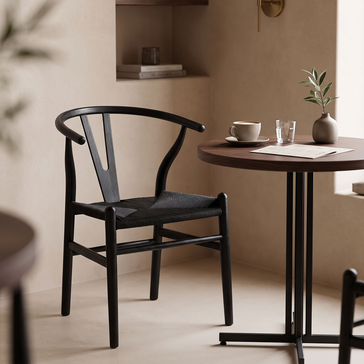 Καρέκλα Wishbone pakoworld rubberwood-σχοινί σε μαύρη απόχρωση 53.5x57x74εκ Καρέκλα Wishbone rubberwood-σχοινί σε μαύρη απόχρωση 53.5x57x74εκ - Image 1