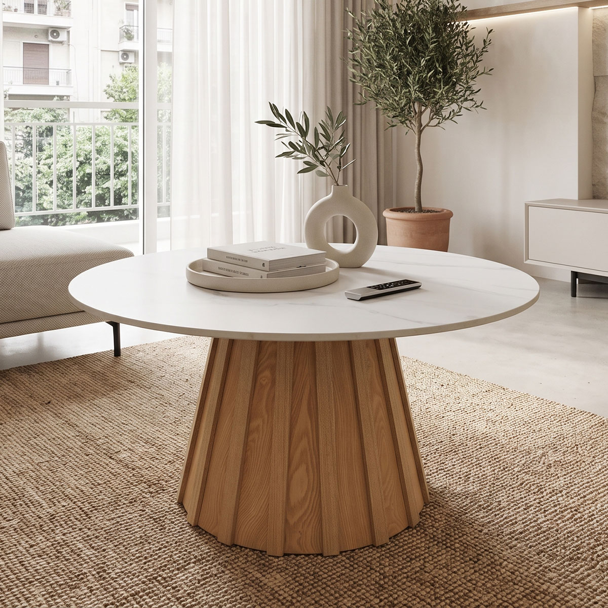 Τραπέζι σαλονιού Franzel pakoworld sintered stone σε όψη μαρμάρου-mdf σε φυσική απόχρωση Φ80x40εκ Τραπέζι σαλονιού Franzel sintered stone σε όψη μαρμάρου-mdf σε φυσική απόχρωση Φ80x40εκ - Image 1