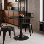 Tραπέζι Balou sintered stone σε μαύρη απόχρωση με όψη μαρμάρου-βάση μαύρο μέταλλο Φ90x73εκ