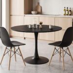 Tραπέζι Balou sintered stone σε μαύρη απόχρωση με όψη μαρμάρου-βάση μαύρο μέταλλο Φ120x73εκ