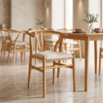 Καρέκλα Wishbone rubberwood-ύφασμα σε φυσική-μπεζ απόχρωση 51x58x73εκ