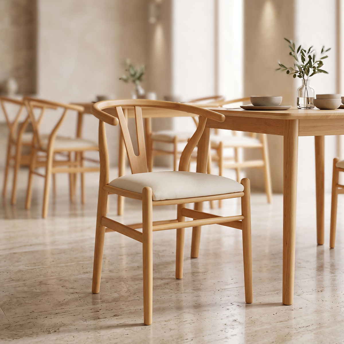 Καρέκλα Wishbone pakoworld rubberwood-ύφασμα σε φυσική-μπεζ απόχρωση 51x58x73εκ Καρέκλα Wishbone rubberwood-ύφασμα σε φυσική-μπεζ απόχρωση 51x58x73εκ - Image 1
