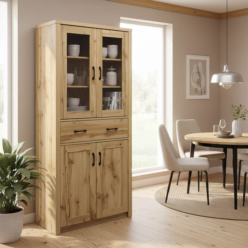 Βιτρίνα-ντουλάπα Nisso pakoworld σε oak απόχρωση 80x40x183.5εκ Βιτρίνα-ντουλάπα Nisso σε oak απόχρωση 80x40x183.5εκ - Image 1