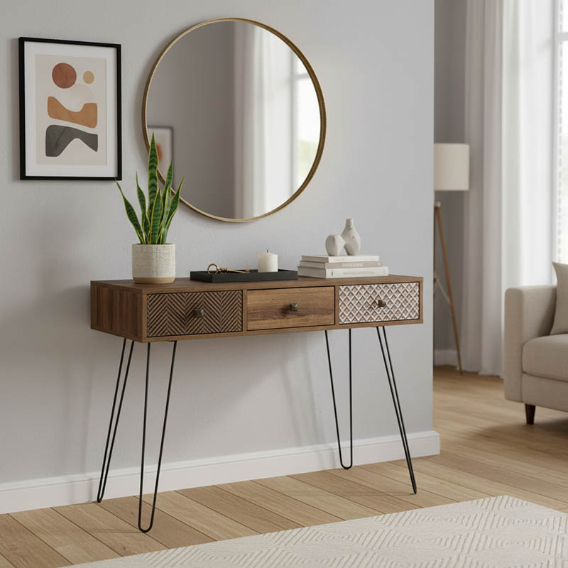 Κονσόλα Boho pakoworld καρυδί με μεταλλικά πόδια 100x50,5x74,5εκ Κονσόλα Boho καρυδί με μεταλλικά πόδια 100x50,5x74,5εκ - Image 1