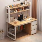 Γραφείο Soco με ραφιέρα-MDF φυσικό-λευκό 120x50x147εκ