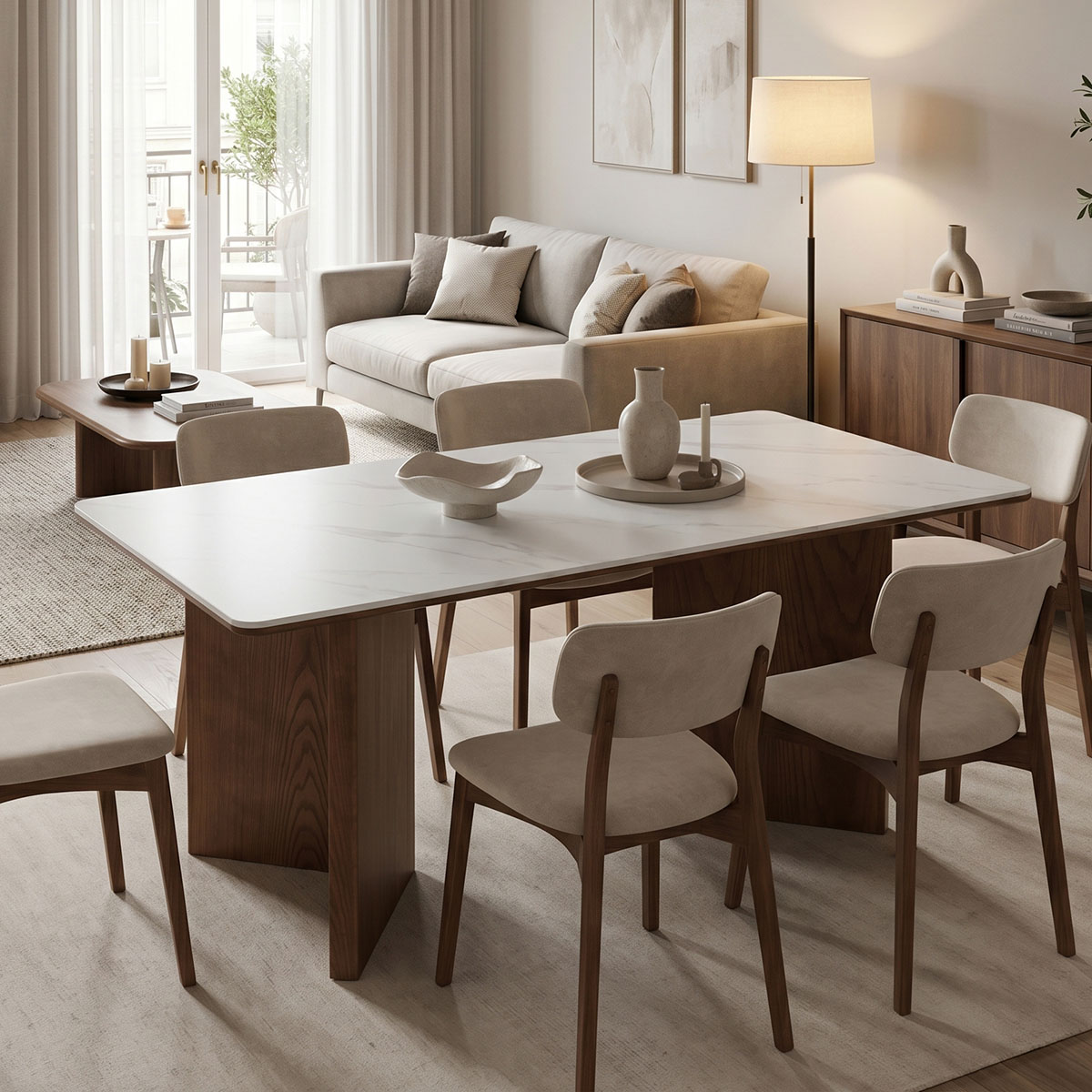 Τραπέζι Versy pakoworld sintered stone-mdf σε λευκό μαρμάρου με καρυδί βάση 160x90x75εκ Τραπέζι Versy sintered stone-mdf σε λευκό μαρμάρου με καρυδί βάση 160x90x75εκ - Image 1