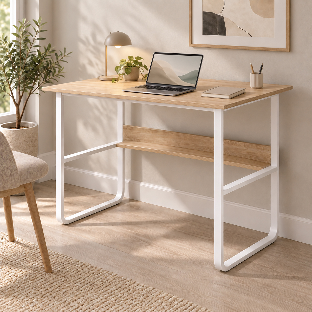 Γραφείο εργασίας Kela pakoworld mdf σε oak απόχρωση με λευκό μέταλλο 100x60x73εκ Γραφείο εργασίας Kela mdf σε oak απόχρωση με λευκό μέταλλο 100x60x73εκ - Image 1