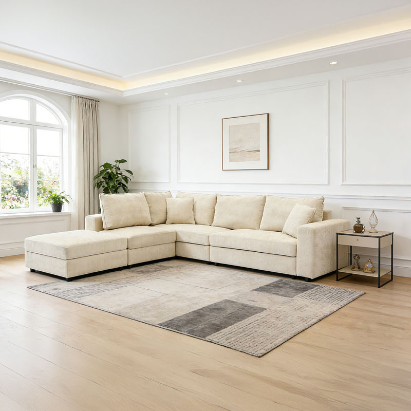 Πολυμορφικός καναπές Navaro pakoworld ύφασμα μπεζ 281x256x85εκ Πολυμορφικός καναπές Navaro ύφασμα μπεζ 281x256x85εκ - Image 1