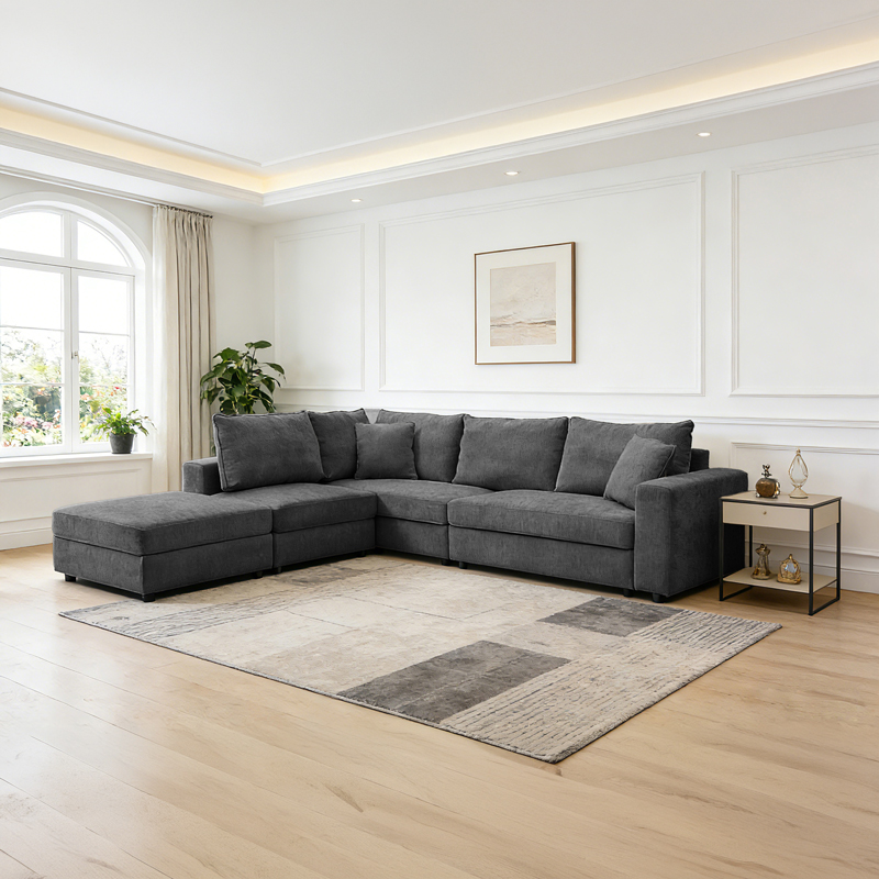 Πολυμορφικός καναπές Navaro pakoworld ύφασμα ανθρακί 281x256x85εκ Πολυμορφικός καναπές Navaro ύφασμα ανθρακί 281x256x85εκ - Image 1