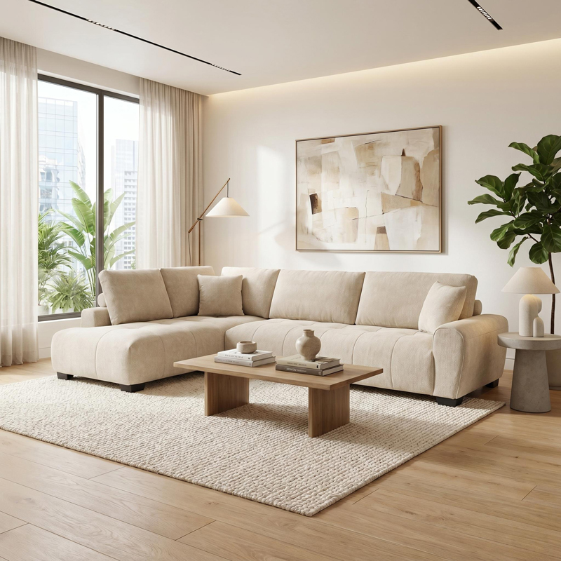 Γωνιακός καναπές Vaneto pakoworld δεξιά γωνία μπεζ ύφασμα 287x208x85εκ Γωνιακός καναπές Vaneto δεξιά γωνία μπεζ ύφασμα 287x208x85εκ - Image 1