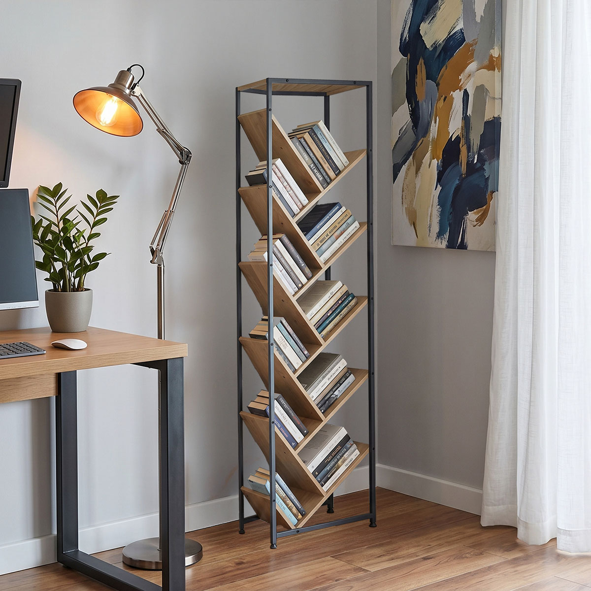 Βιβλιοθήκη Orunta pakoworld oak- μαύρο μέταλλο 40x26.5x150εκ Βιβλιοθήκη Orunta oak- μαύρο μέταλλο 40x26.5x150εκ - Image 1