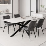Τραπέζι Bethan sintered stone λευκό-μαύρα μεταλλικά πόδια 180x90x75εκ