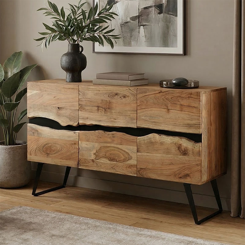 Μπουφές Imena pakoworld μασίφ ξύλο 4εκ φυσικό-μαύρο 148x43.5x86εκ Μπουφές Imena μασίφ ξύλο 4εκ φυσικό-μαύρο 148x43.5x86εκ - Image 1