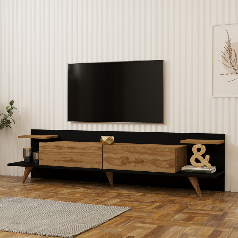 Έπιπλο τηλεόρασης Astry pakoworld oak με ανθρακί 180x36,8x45εκ Έπιπλο τηλεόρασης Astry oak με ανθρακί 180x36,8x45εκ - Image 1