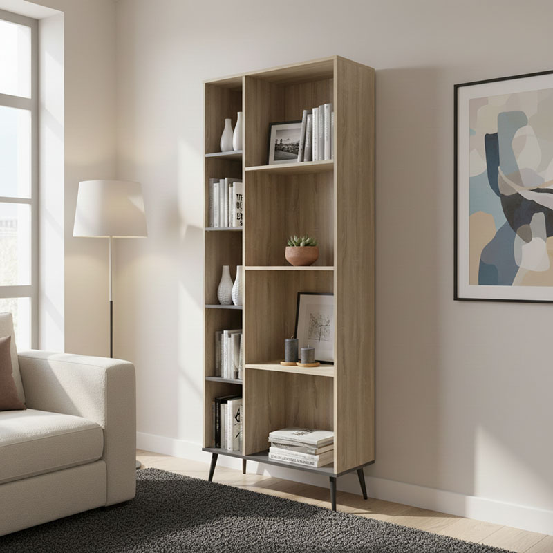 Βιβλιοθήκη Zezan pakoworld σε sonoma-ανθρακί απόχρωση 76.5x30x200.5εκ Βιβλιοθήκη Zezan σε sonoma-ανθρακί απόχρωση 76.5x30x200.5εκ - Image 1