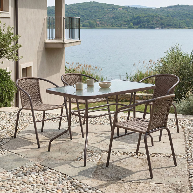 Τραπεζαρία Valor-Obbi σετ 5τεμ pakoworld pe καφέ-μέταλλο 110x60x70εκ Τραπεζαρία Valor-Obbi σετ 5τεμ pe καφέ-μέταλλο 110x60x70εκ - Image 1
