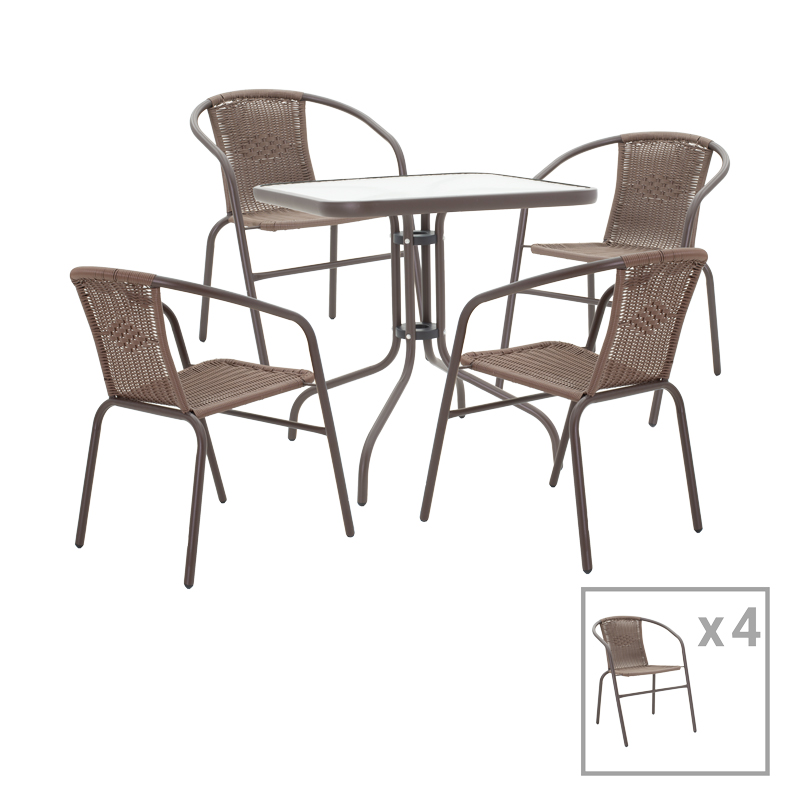 Tραπεζαρία Obbi-Watson pakoworld σετ 5τεμ καφέ μέταλλο-pe rattan 80x80x70εκ Tραπεζαρία Obbi-Watson σετ 5τεμ καφέ μέταλλο-pe rattan 80x80x70εκ - Image 1