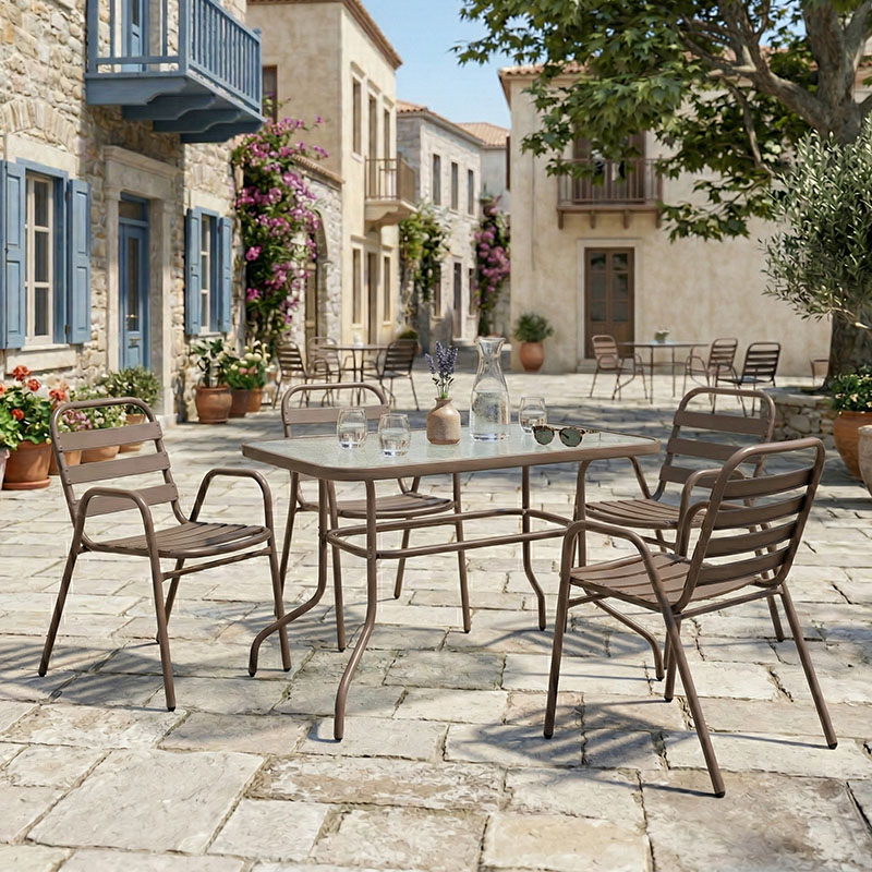 Τραπεζαρία Valor-Sussie pakoworld 5τεμ μέταλλο καφέ-γυαλί 110x60x70εκ Τραπεζαρία Valor-Sussie 5τεμ μέταλλο καφέ-γυαλί 110x60x70εκ - Image 1