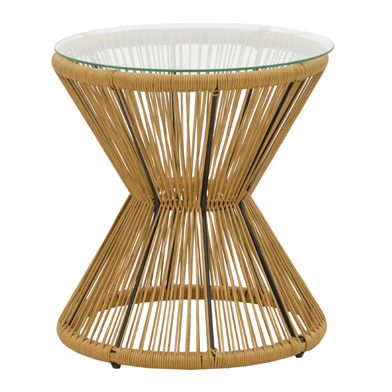 Τραπέζι Mabil pakoworld rattan φυσικό-γυαλί Φ50x55εκ Τραπέζι Mabil rattan φυσικό-γυαλί Φ50x55εκ - Image 1