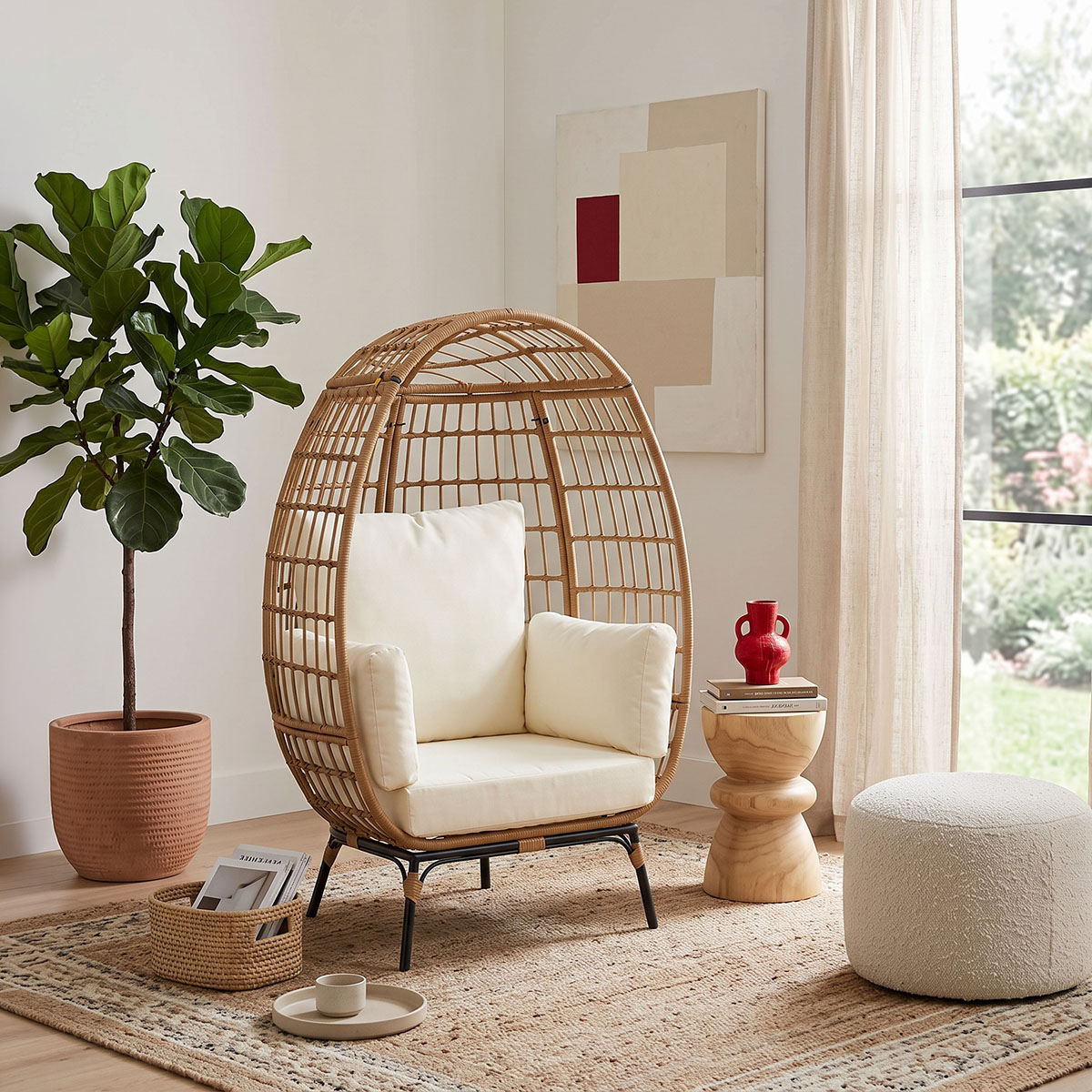 Πολυθρόνα Frox pakoworld wicker rattan φυσικό-μεταλλικό φυσικό-μαύρο πόδι-μπεζ μαξιλάρι 96x76x145εκ Πολυθρόνα Frox wicker rattan φυσικό-μεταλλικό φυσικό-μαύρο πόδι-μπεζ μαξιλάρι 96x76x145εκ - Image 1