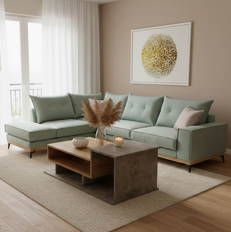 Γωνιακός καναπές δεξιά γωνία Luxury II pakoworld ύφασμα ciel-cream 290x235x95εκ Γωνιακός καναπές δεξιά γωνία Luxury II ύφασμα ciel-cream 290x235x95εκ - Image 1