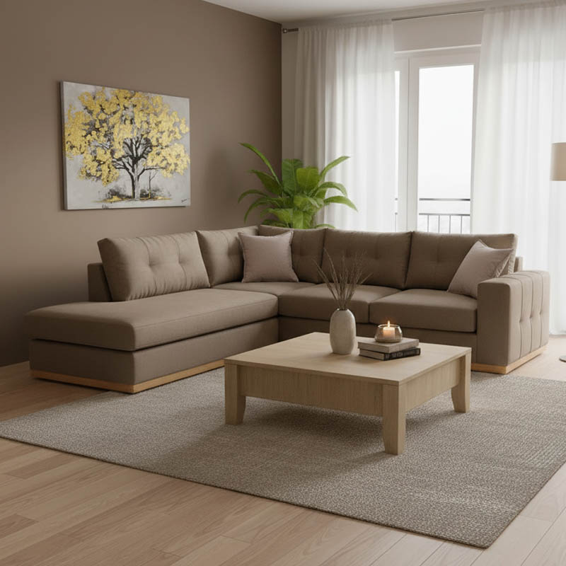 Γωνιακός καναπές δεξιά γωνία Boston pakoworld ύφασμα mocha-cream 280x225x90εκ Γωνιακός καναπές δεξιά γωνία Boston ύφασμα mocha-cream 280x225x90εκ - Image 1