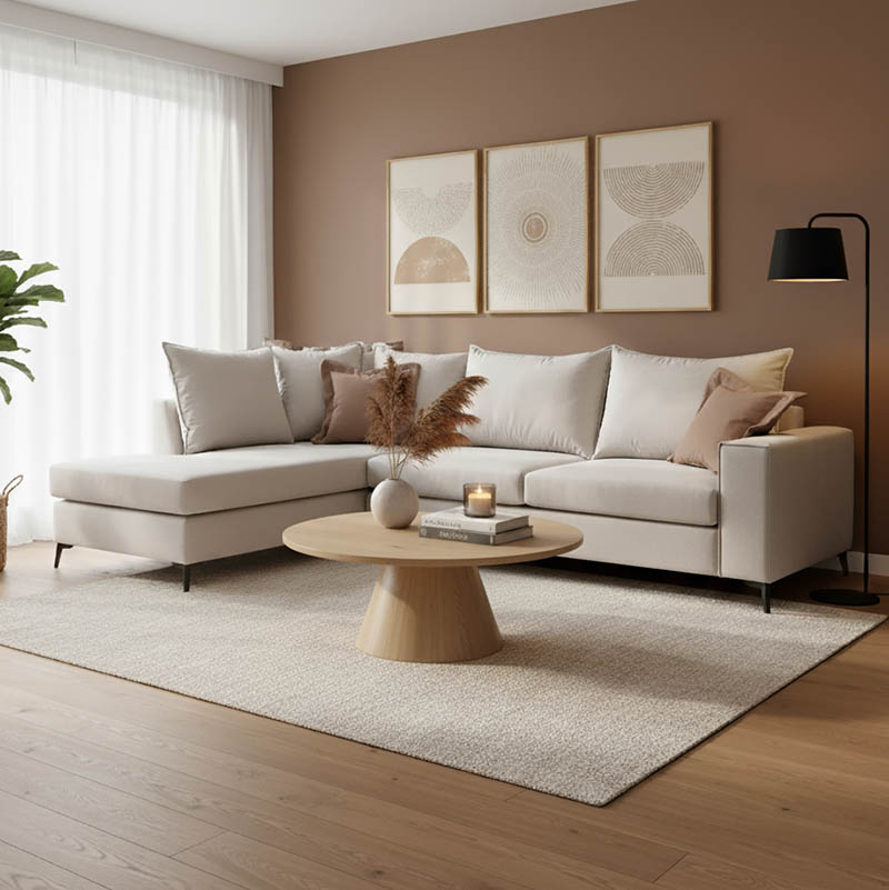 Γωνιακός καναπές δεξιά γωνία Romantic pakoworld ύφασμα cream-mocha 290x235x95εκ Γωνιακός καναπές δεξιά γωνία Romantic ύφασμα cream-mocha 290x235x95εκ - Image 1