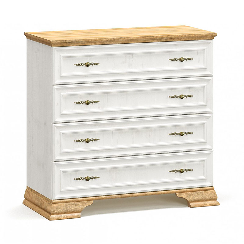Συρταριέρα Jaden pakoworld 4ων συρταριών golden oak-λευκό antique 93,5x39x88,5εκ Συρταριέρα Jaden 4ων συρταριών golden oak-λευκό antique 93,5x39x88,5εκ - Image 1