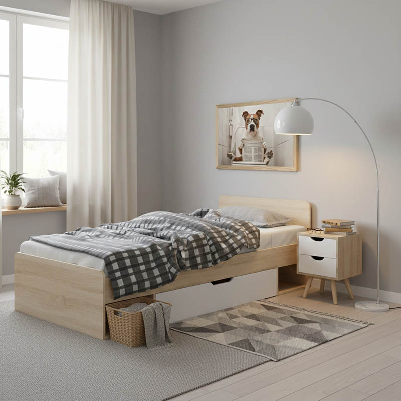 Κρεβάτι με συρτάρι Letto pakoworld σε oak - λευκό απόχρωση 90x200εκ Κρεβάτι με συρτάρι Letto σε oak - λευκό απόχρωση 90x200εκ - Image 1